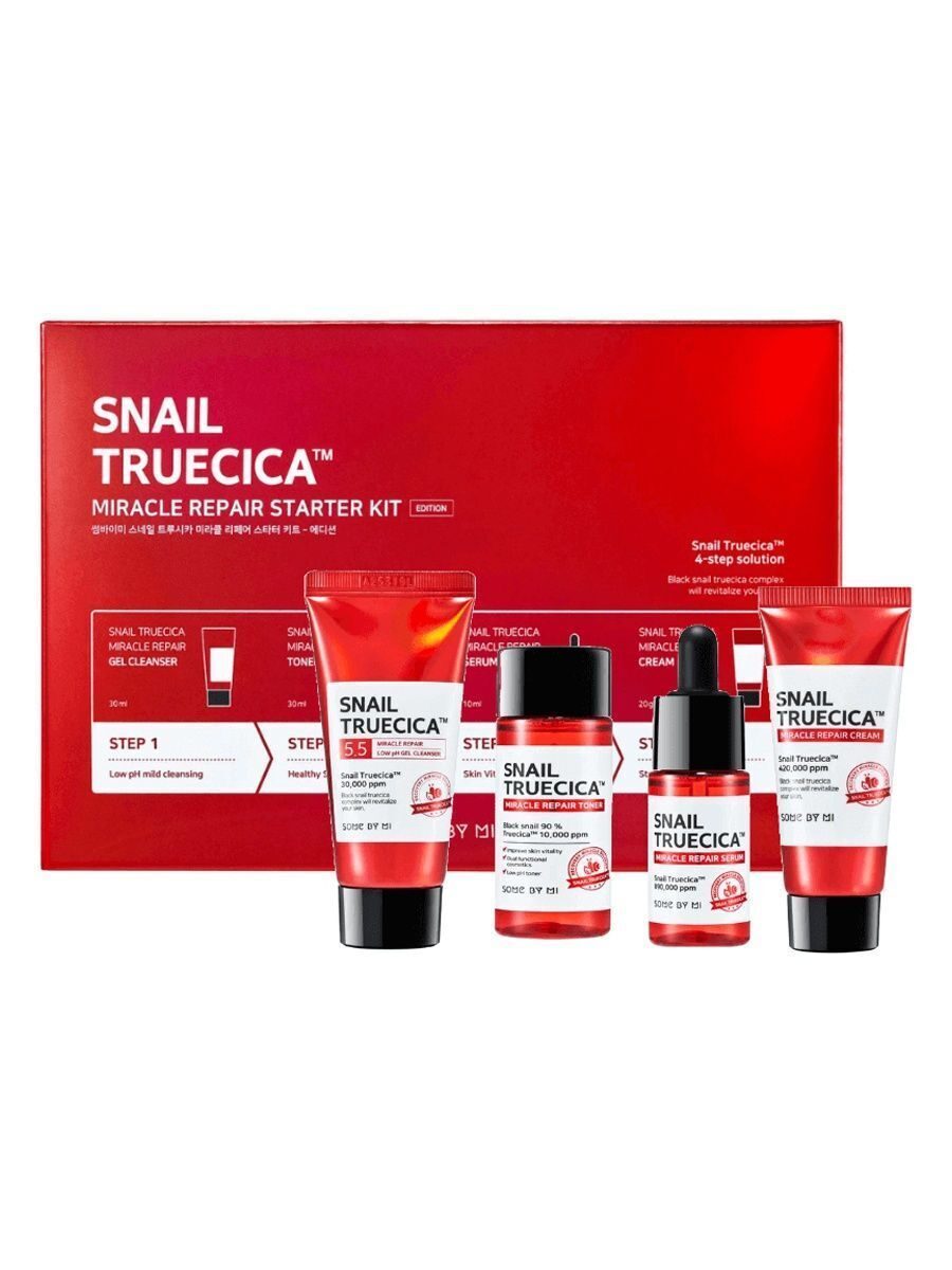 [Some By Mi] SNAIL TRUECICA MIRACLE REPAIR STARTER KIT, Набор миниатюр восстанавливающих чудо-средств с муцином черной улитки для лица